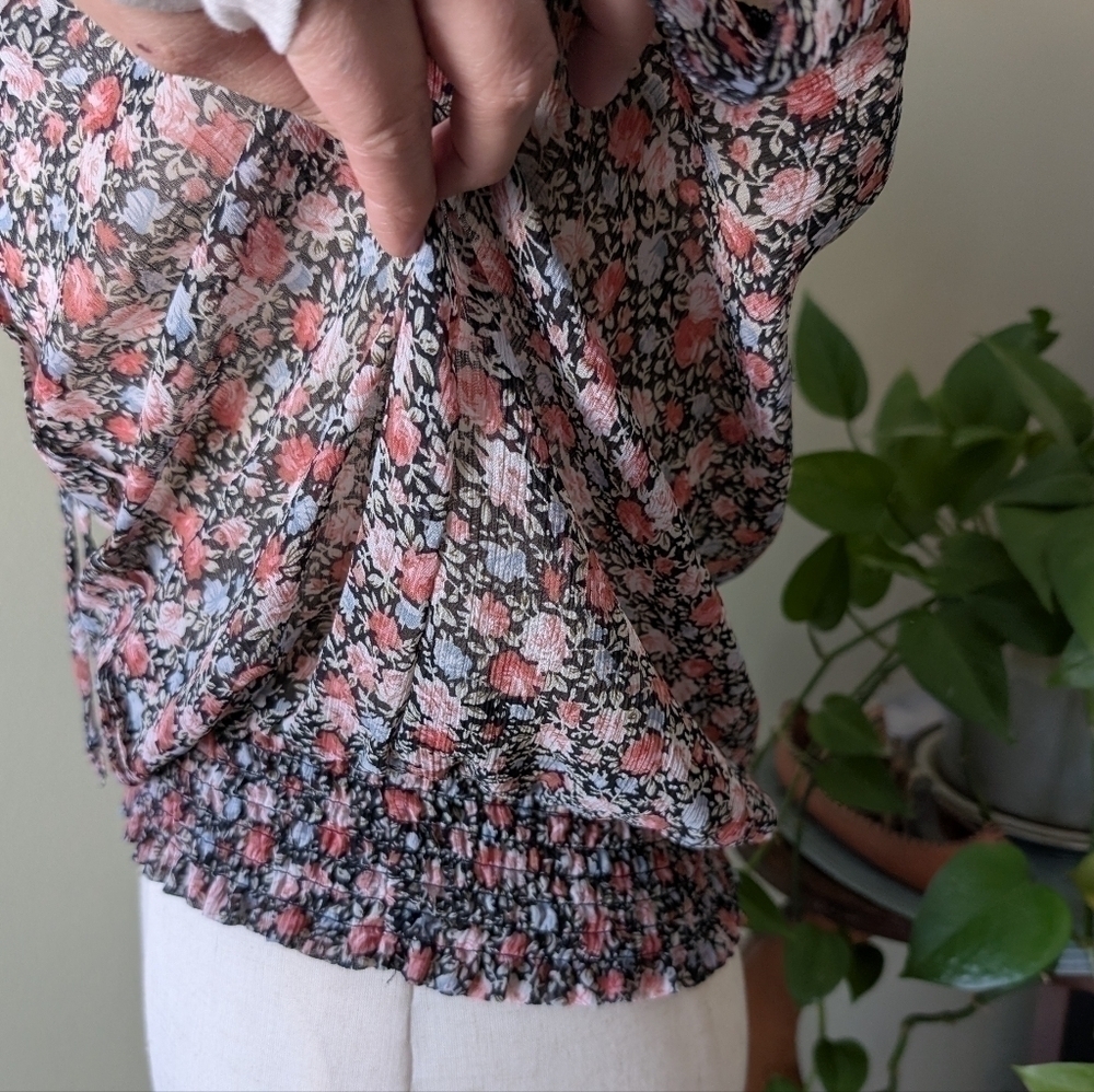 Poetry Women's Size Small Multicolor Ditsy Florals Boho Peasant Blouse - Picture 7 of 14